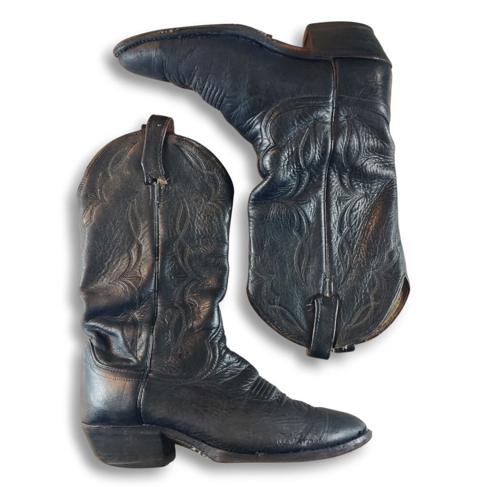 Vintage Dan Post Made in‎ USA Black Western Cowboy Boots Men's 8 D Black Leather